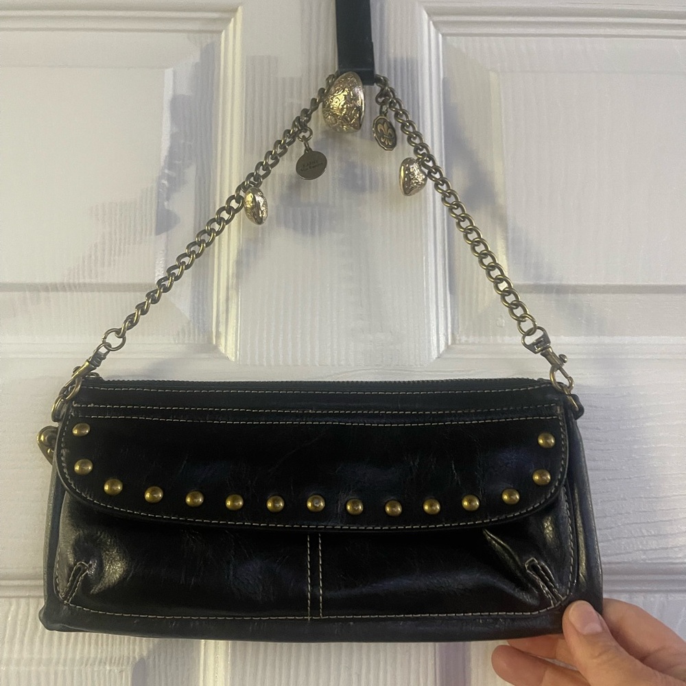 KATHY VAN ZEELAND Elegant Black Shoulder Bag with Gold Studs
